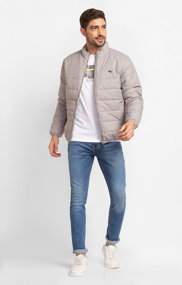 Spykar Light Grey Polyester Full Sleeve Casual Jacket For Men