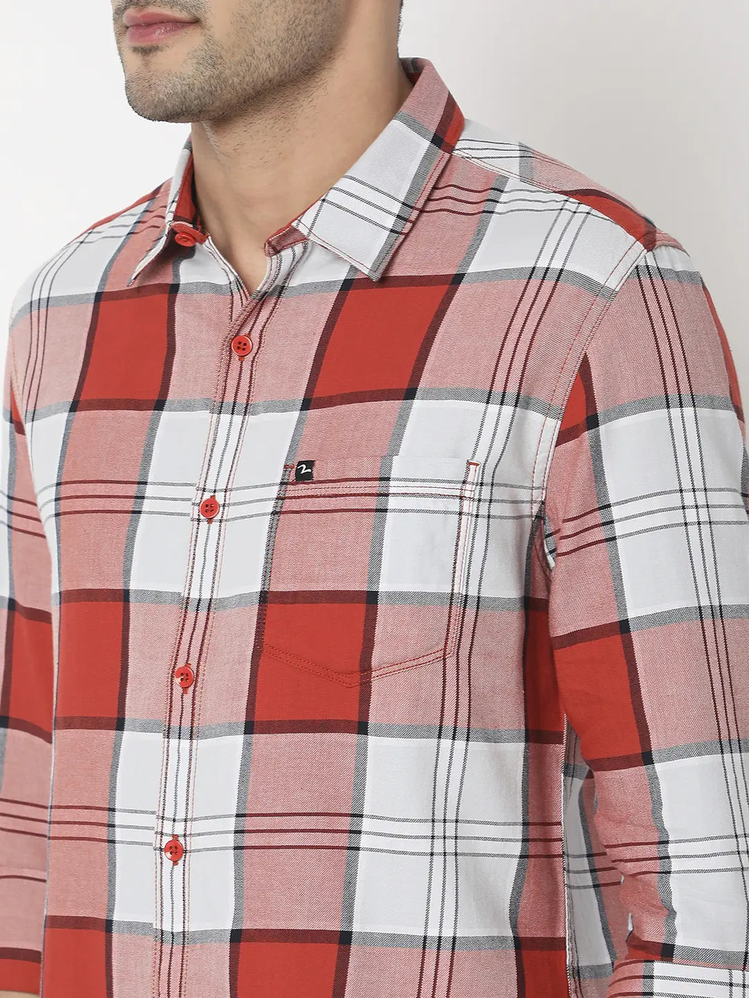 Spykar Men Brick Red Cotton Slim Fit Checkered Shirt