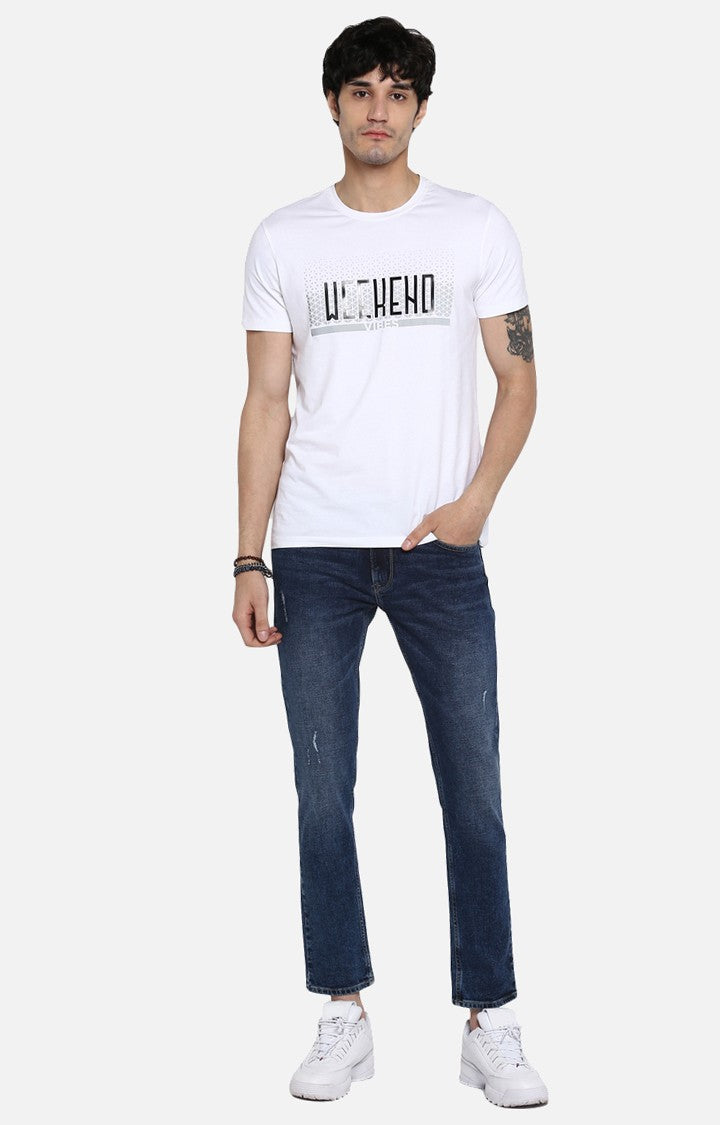 Spykar White Printed Slim Fit Men T-Shirts