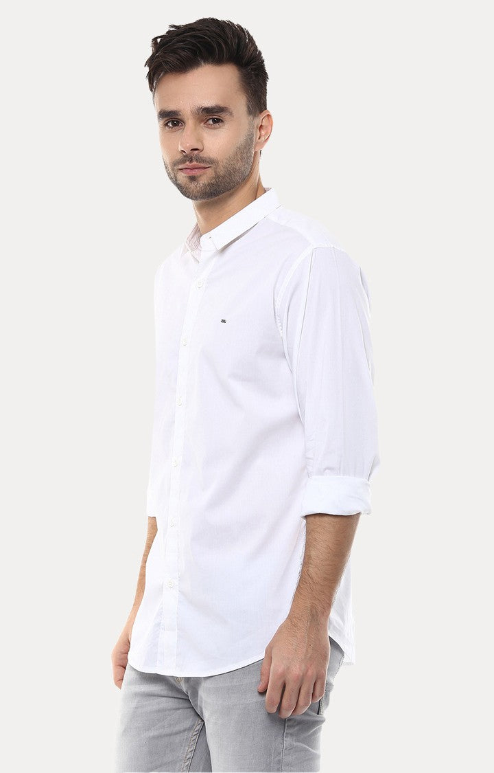 Spykar Men'S White Cotton Solid Casual Shirts