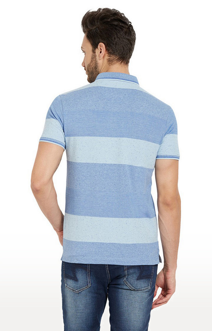 Spykar Blue Striped Slim Fit Polo T-Shirt