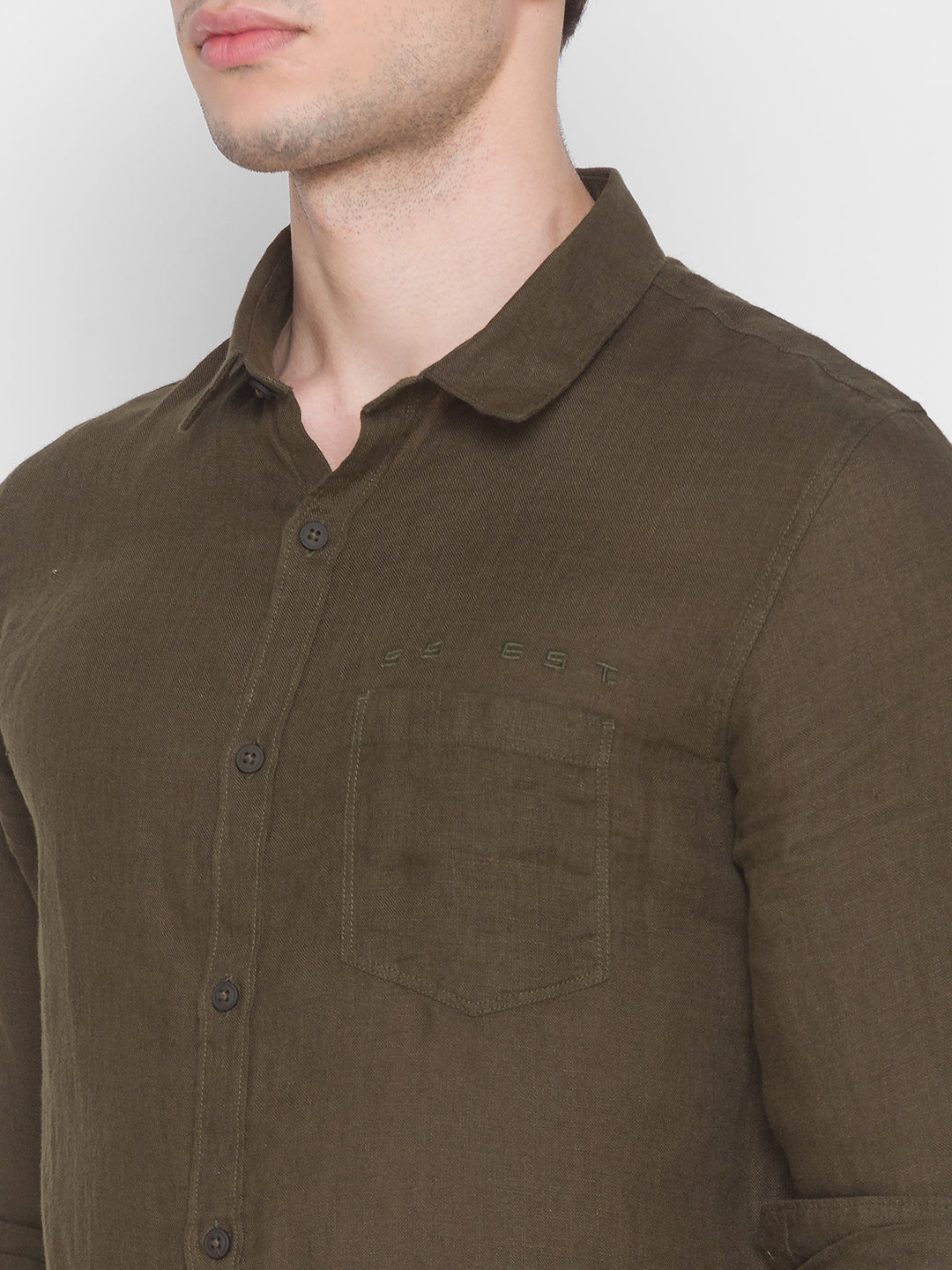 Spykar Slim Fit Green Cotton Men Shirt