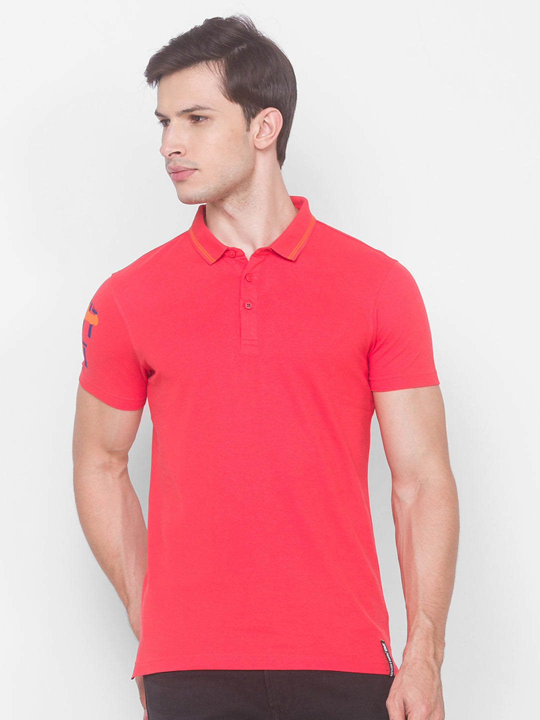 Spykar Men Coral Cotton Slim Fit Polo T-Shirt