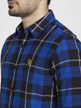 Spykar Men Nautical Blue Cotton Regular Slim Fit Full Sleeve Checkered Shirt