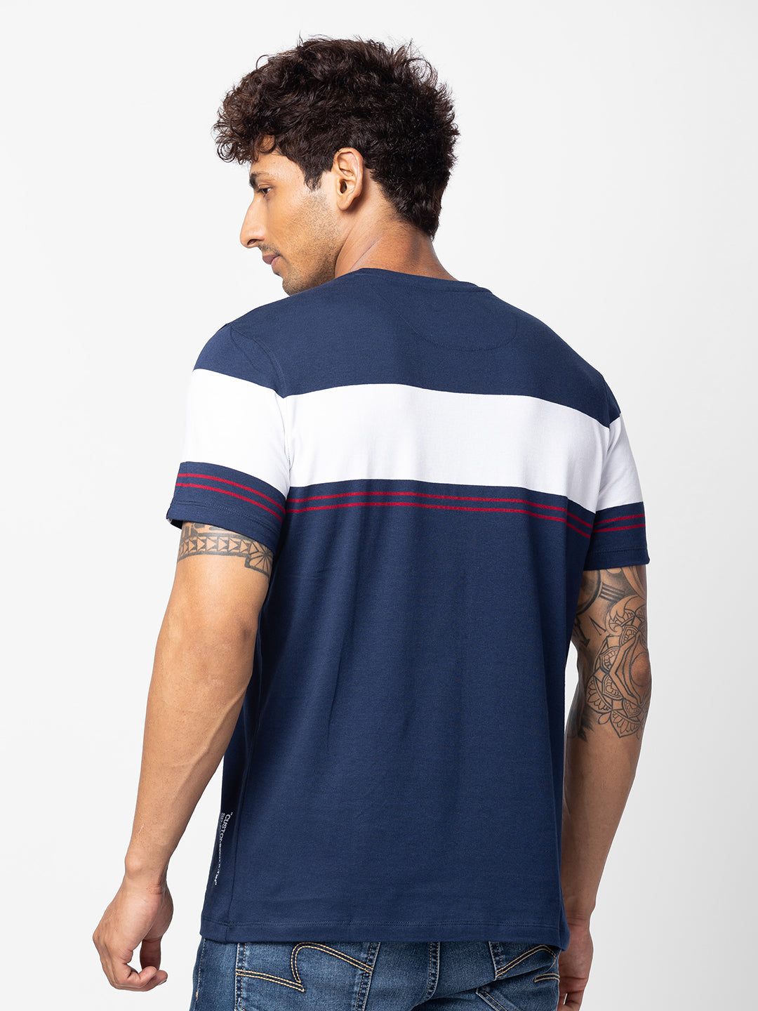 Spykar Men Navy Blue Cotton Regular Fit Half Sleeve Printed T-Shirt