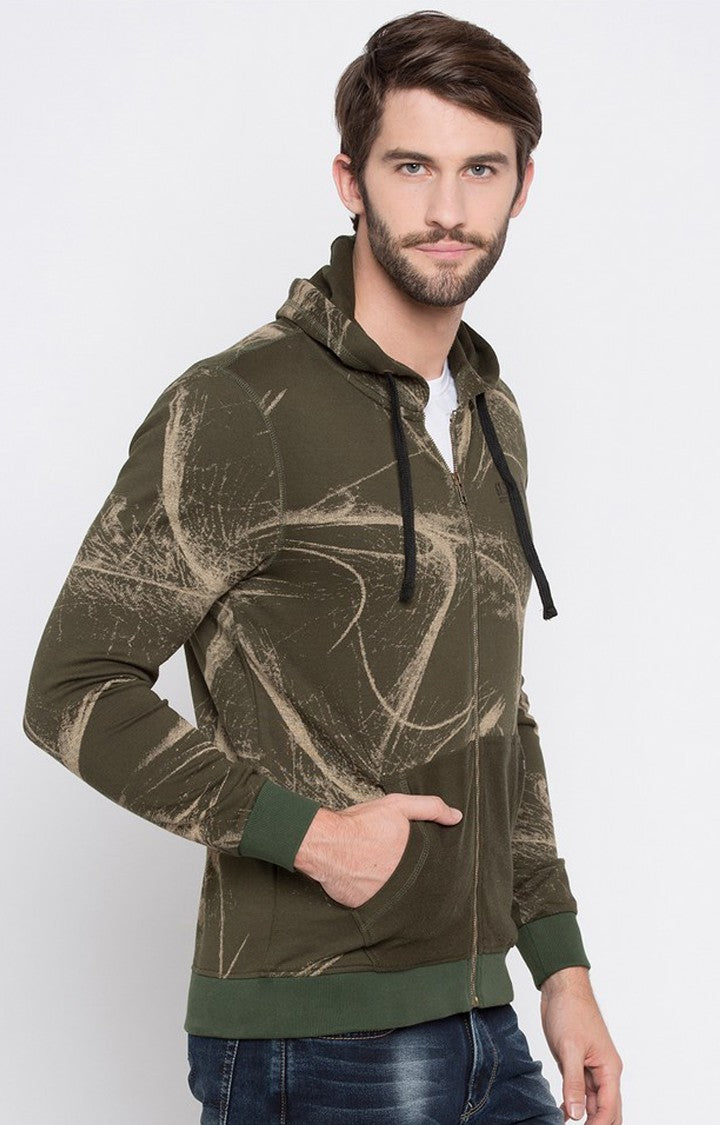 Spykar Green Printed Slim Fit Hoodies