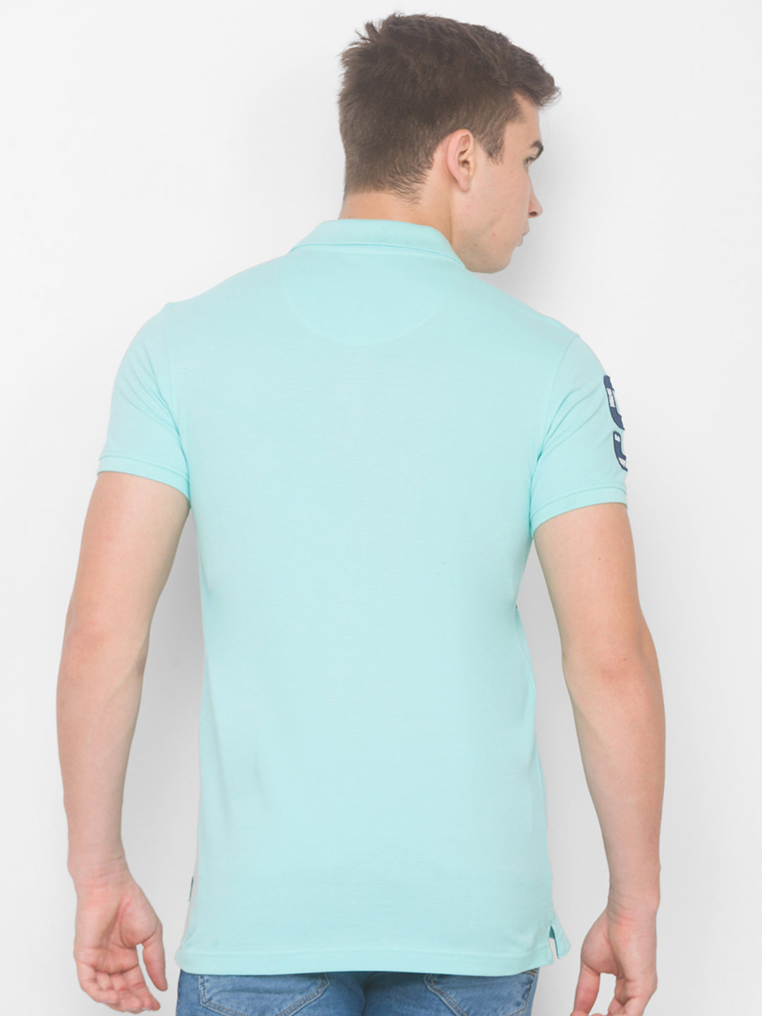 Spykar Men Blue Cotton Slim Fit Polo T-Shirt