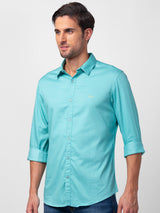 Spykar Men Cool Blue Cotton Slim Fit Plain Shirt
