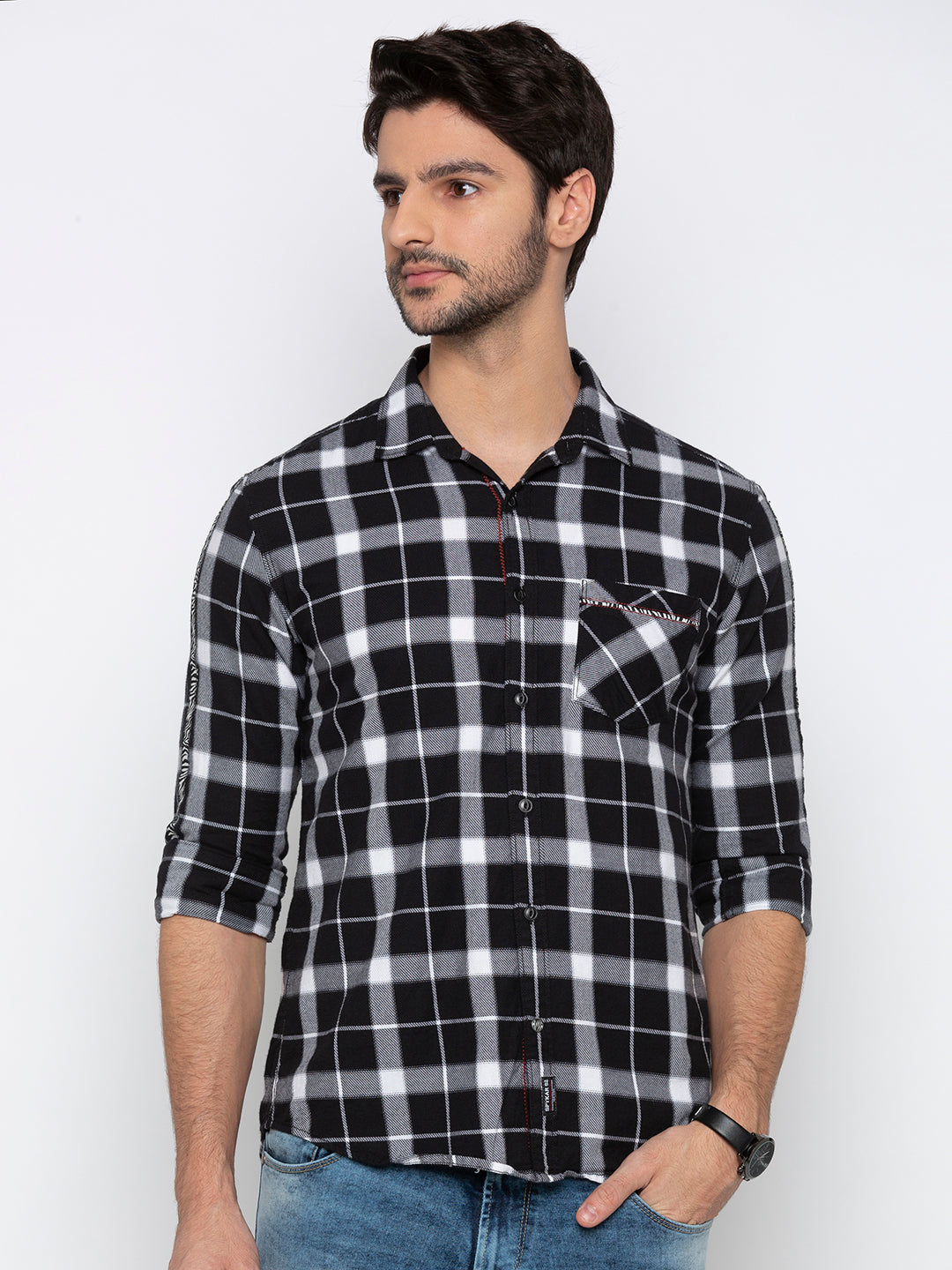 Spykar Men Black Checked Slim Fit Casual Shirt