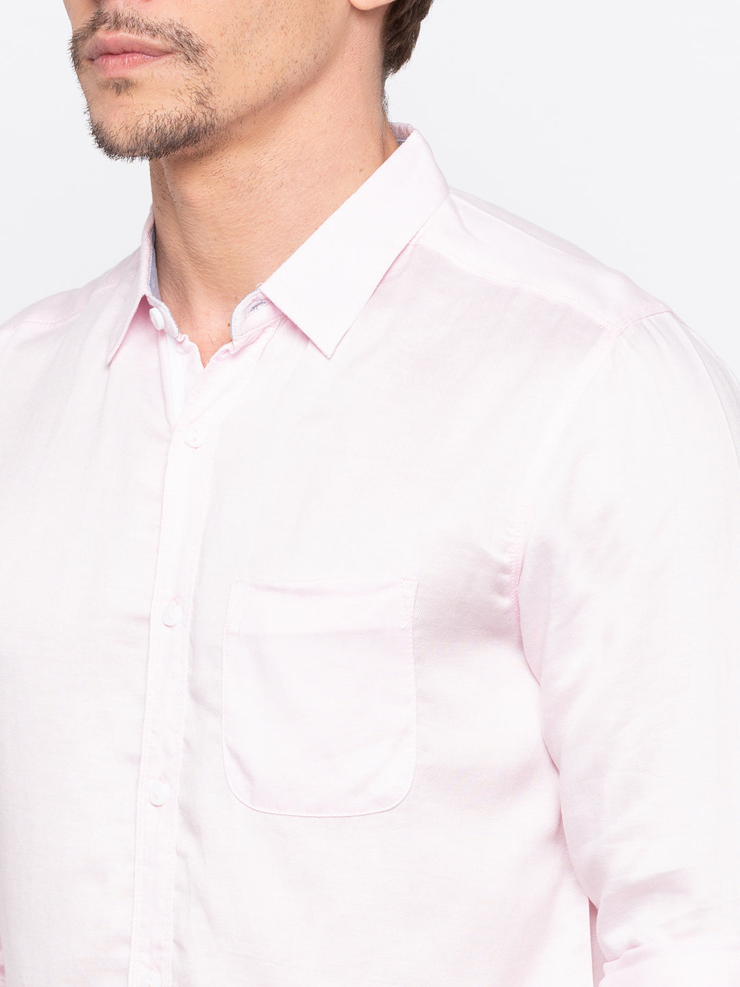 Spykar Men Light Pink Solid Slim Fit Casual Shirt