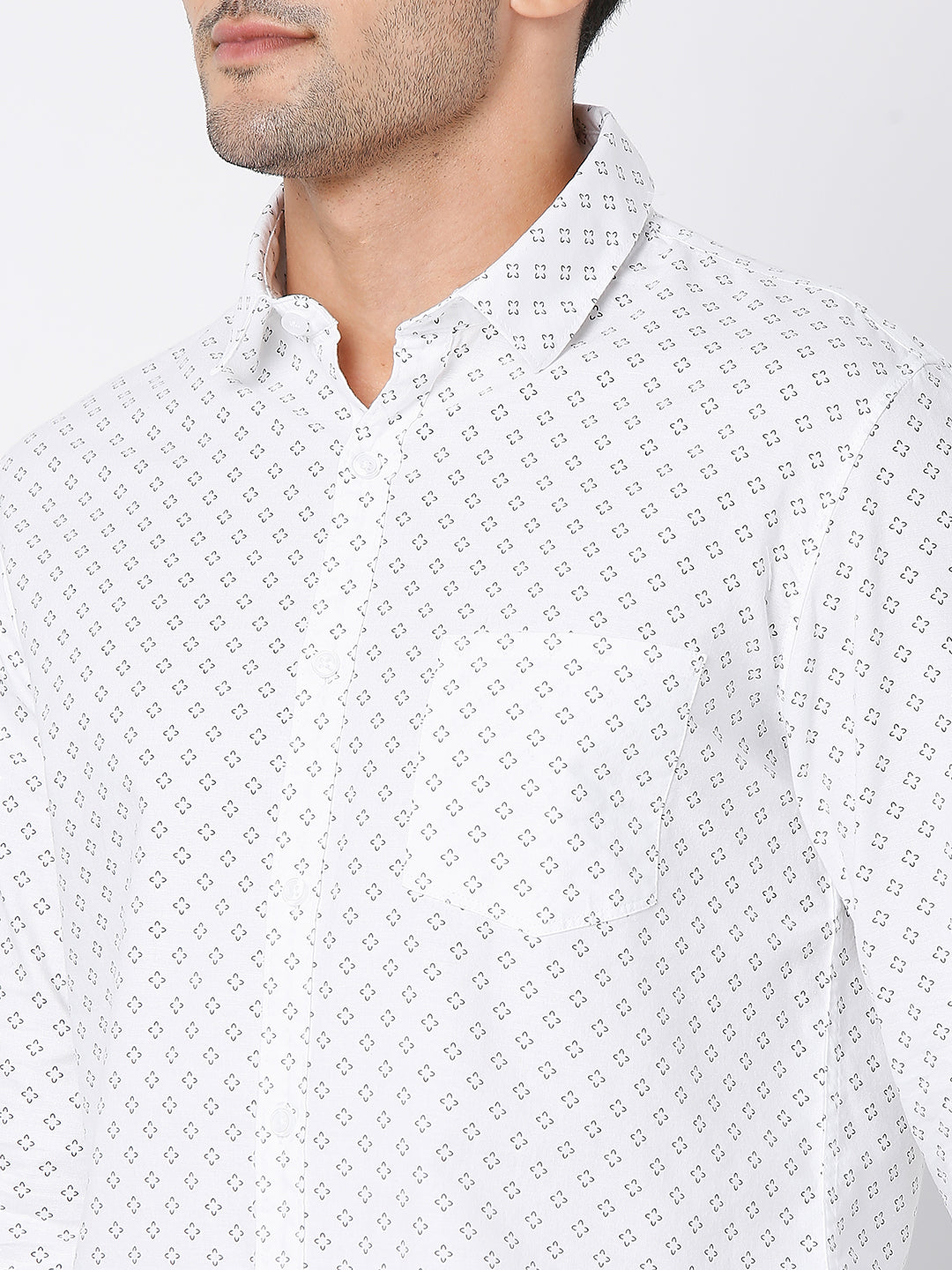 Spykar Men White Cotton Full Sleeve Printed Shirt