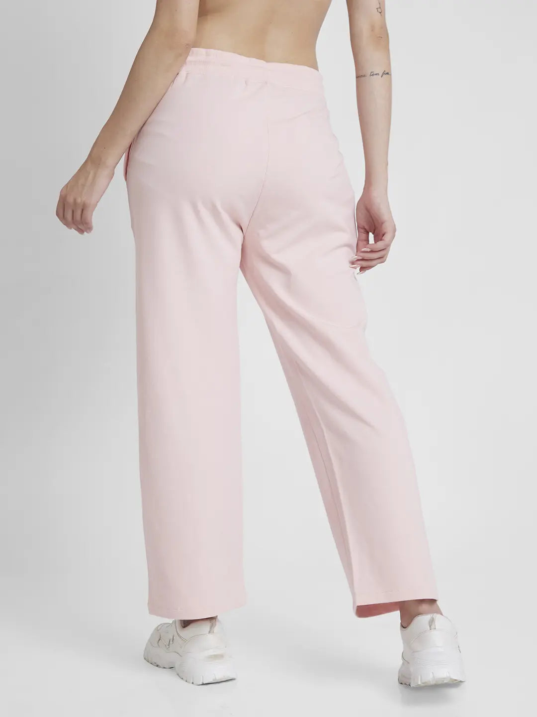 Spykar Women Baby Pink Blended Straight Fit Ankle Length Trackpant