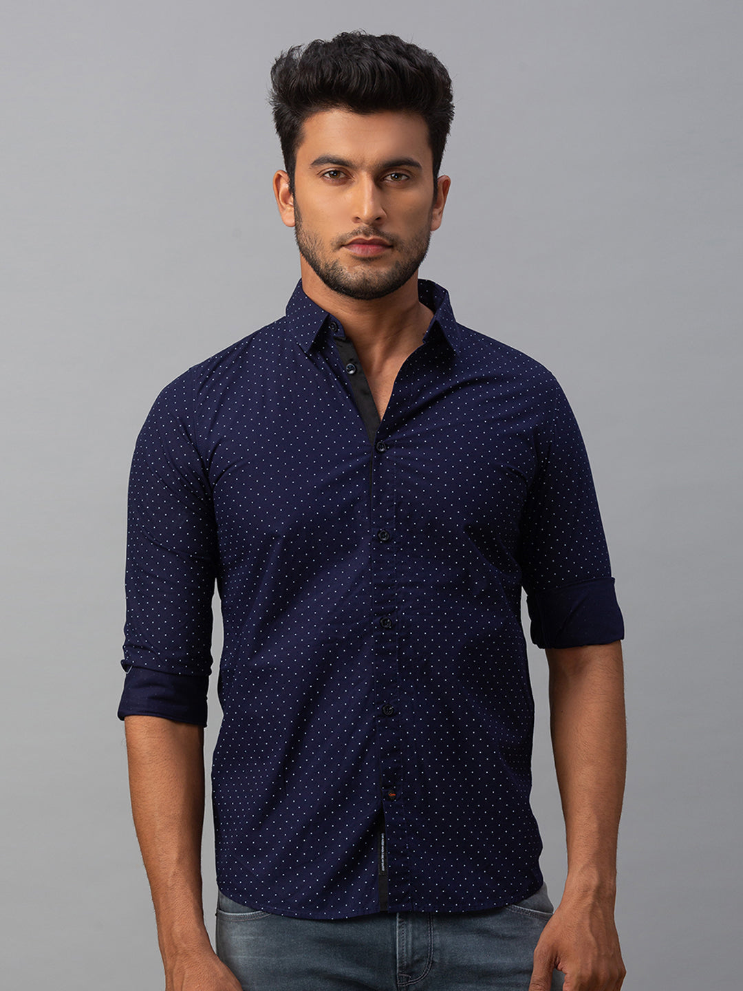 Spykar Men Blue Cotton Slim Fit Shirt