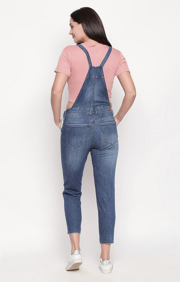 Spykar Women Blue Cotton Skinny Fit Dungaree