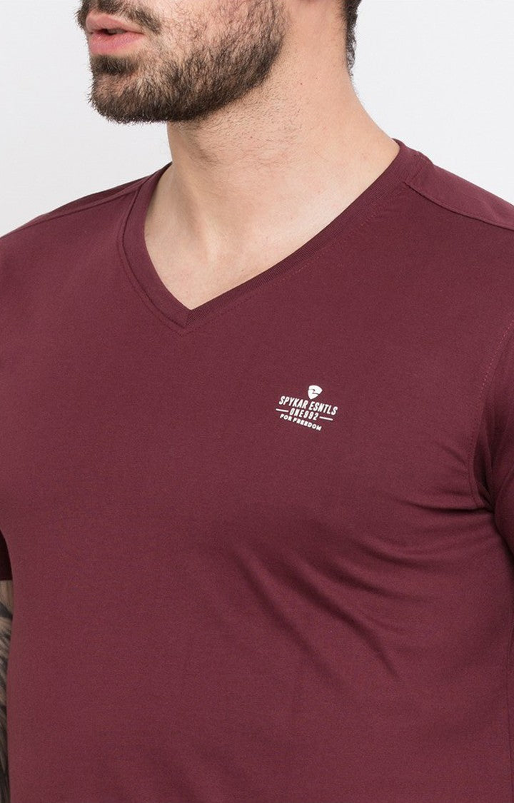 Spykar Wine Solid Slim Fit Men T-Shirts