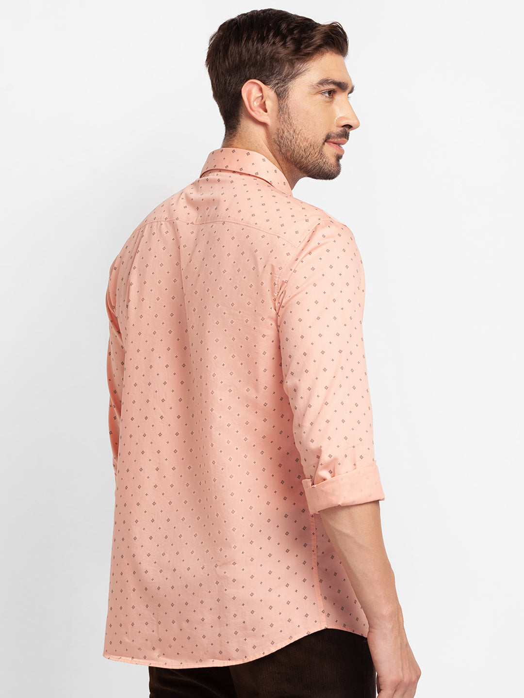 Spykar Dusty Pink Cotton Full Sleeve Printed Shirt For Men