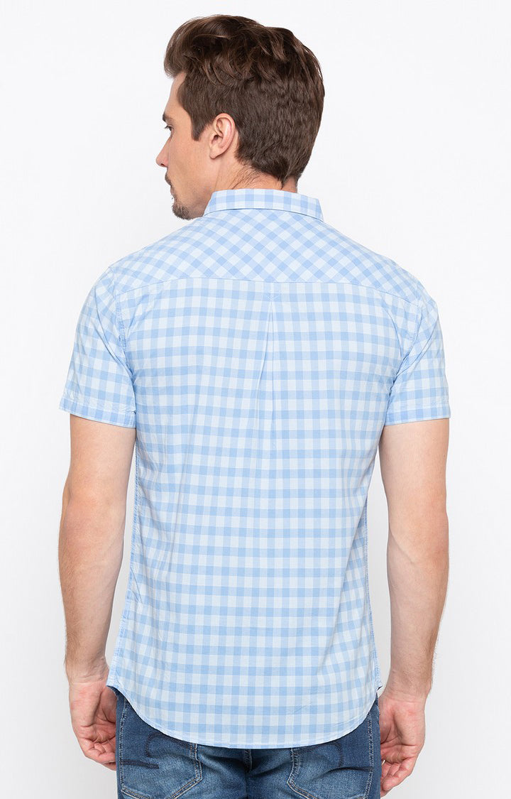 Spykar Men'S Blue Cotton Checked Casual Shirts