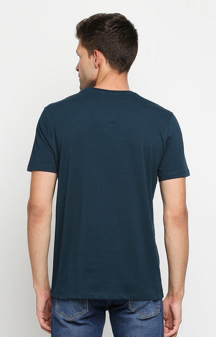 Spykar Men Blue Cotton Slim Fit Round Neck T-Shirt