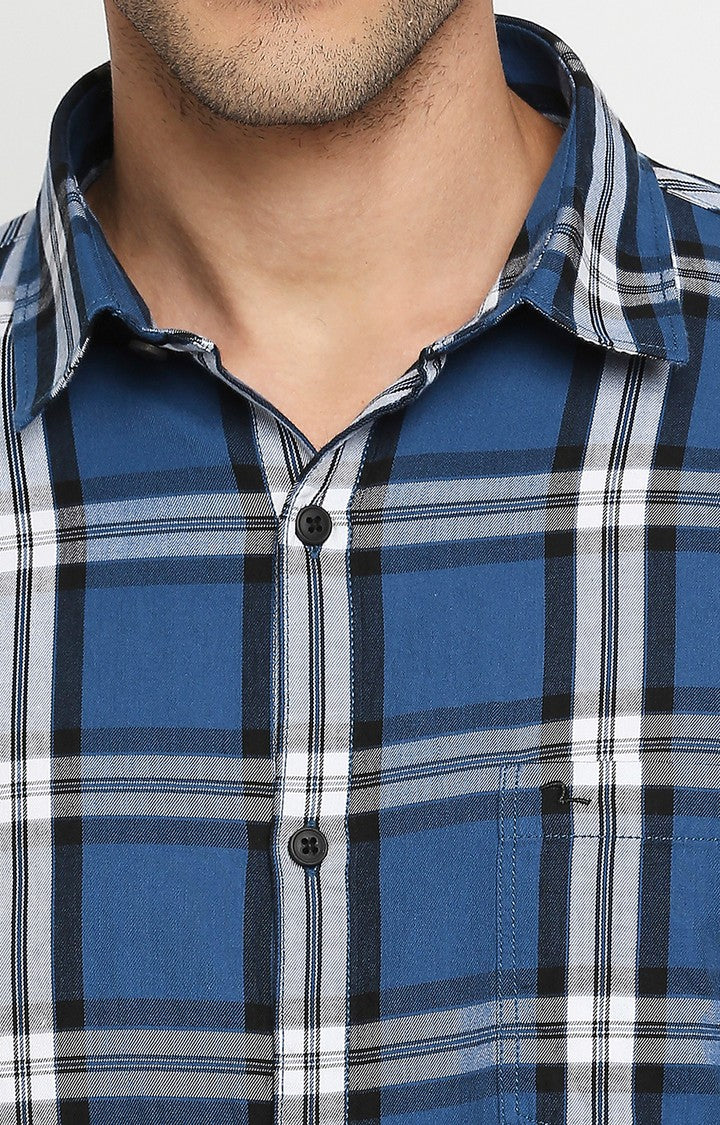 Spykar Men Blue Slim Fit Full Sleeve Checkered Shirt