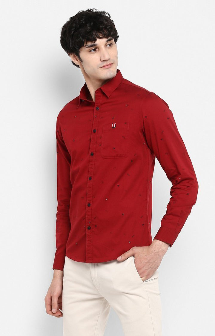 Spykar Men'S Red Cotton Printed Casual Shirts