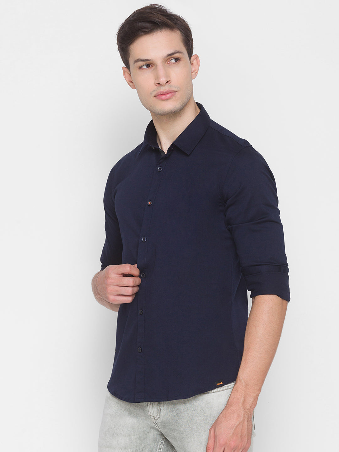 Spykar Slim Fit Blue Cotton Men Shirt