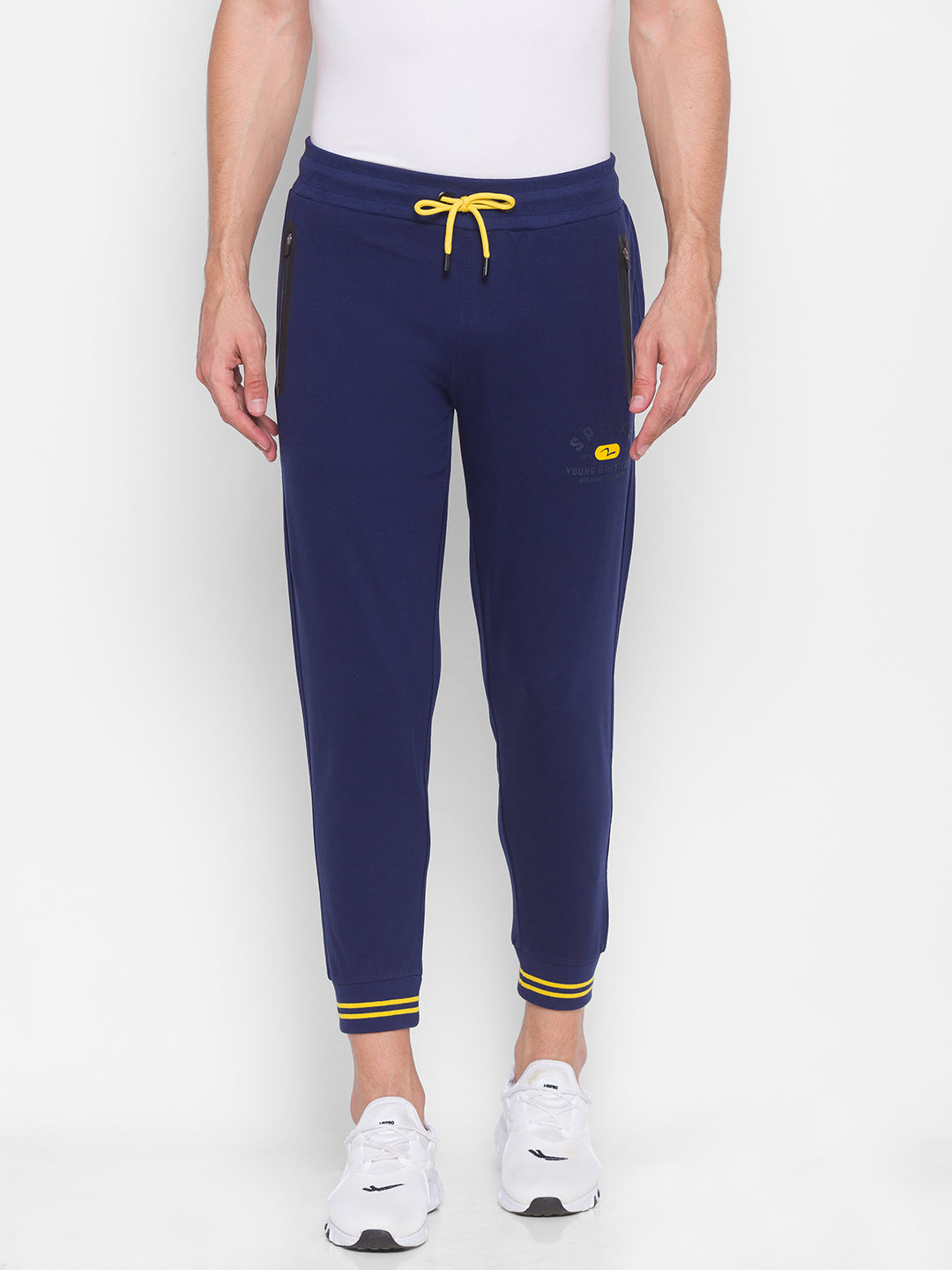 Spykar Men Blue Cotton Slim Fit Mid Rise Trackpant