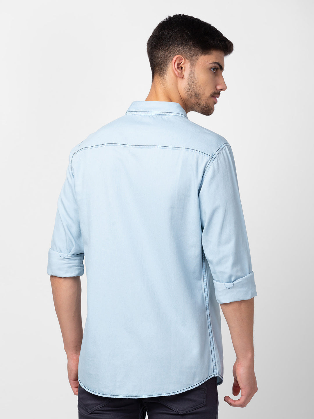 Spykar Men Light Blue Cotton Slim Fit Denim Shirt