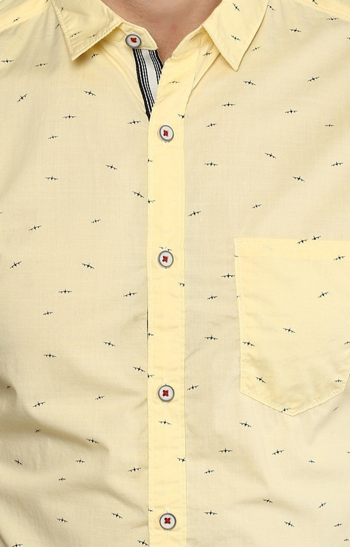 Spykar Men'S Yellow Cotton Printed Casual Shirts