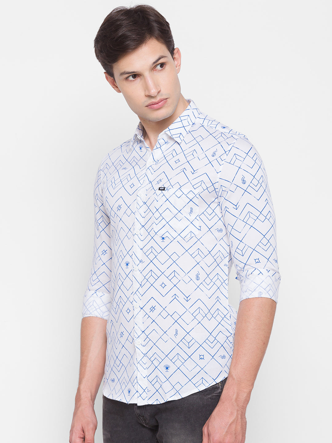 Spykar Slim Fit White Cotton Men Shirt