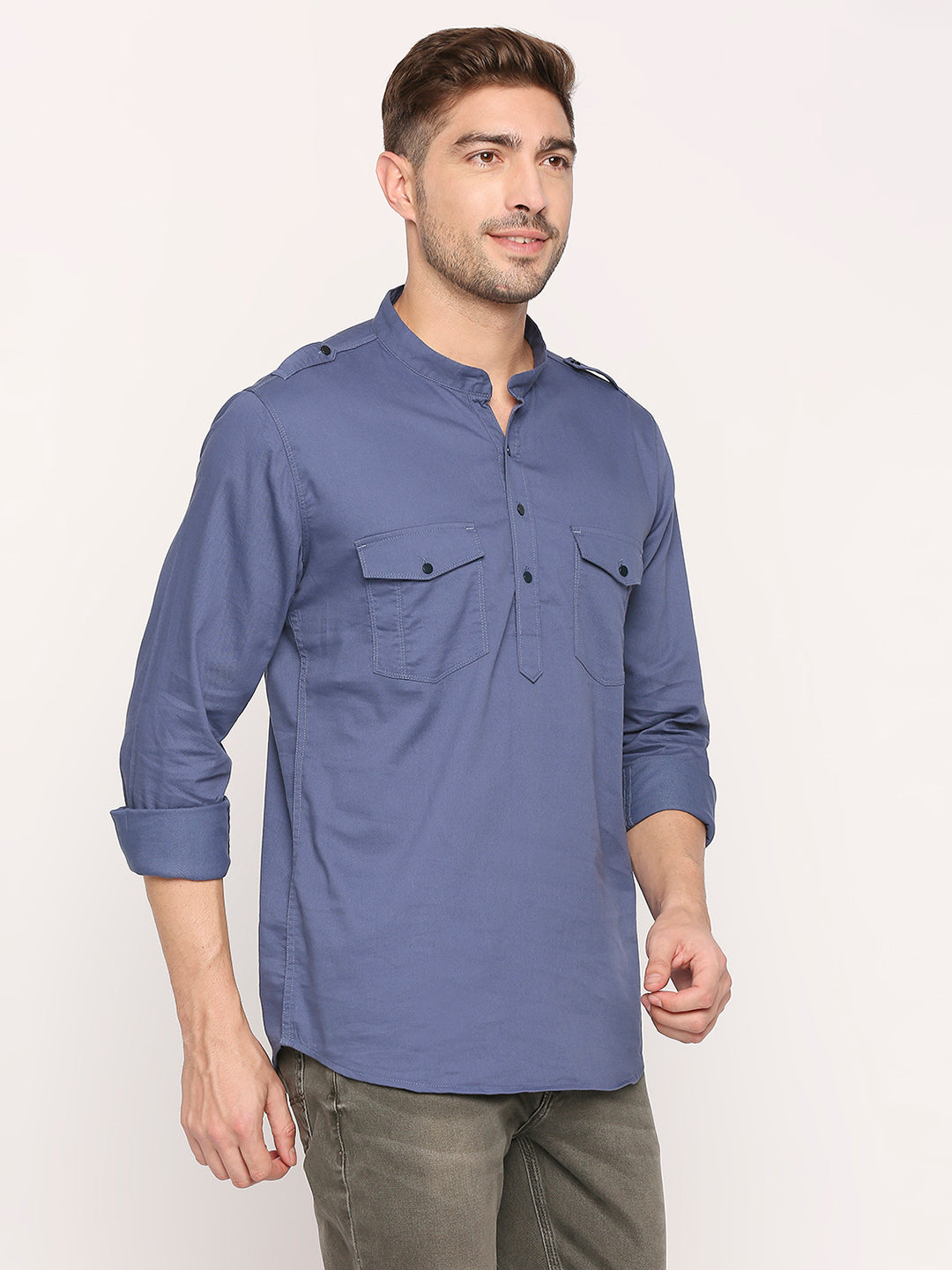 Spykar Petrol Cotton Full Sleeve Plain Shirt For Men