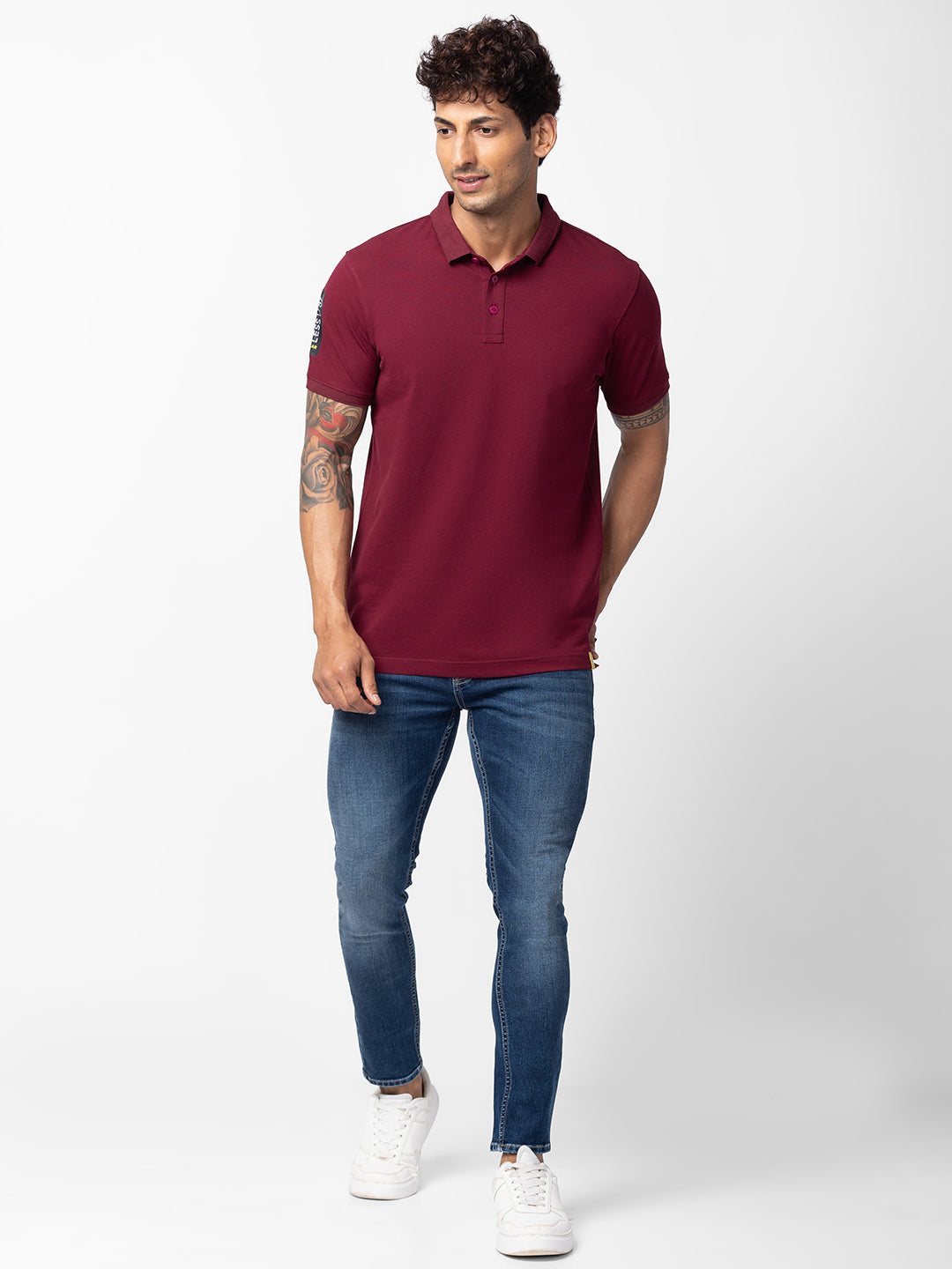 Spykar Men Wine Cotton Regular Fit Half Sleeve Plain Polo T-Shirt
