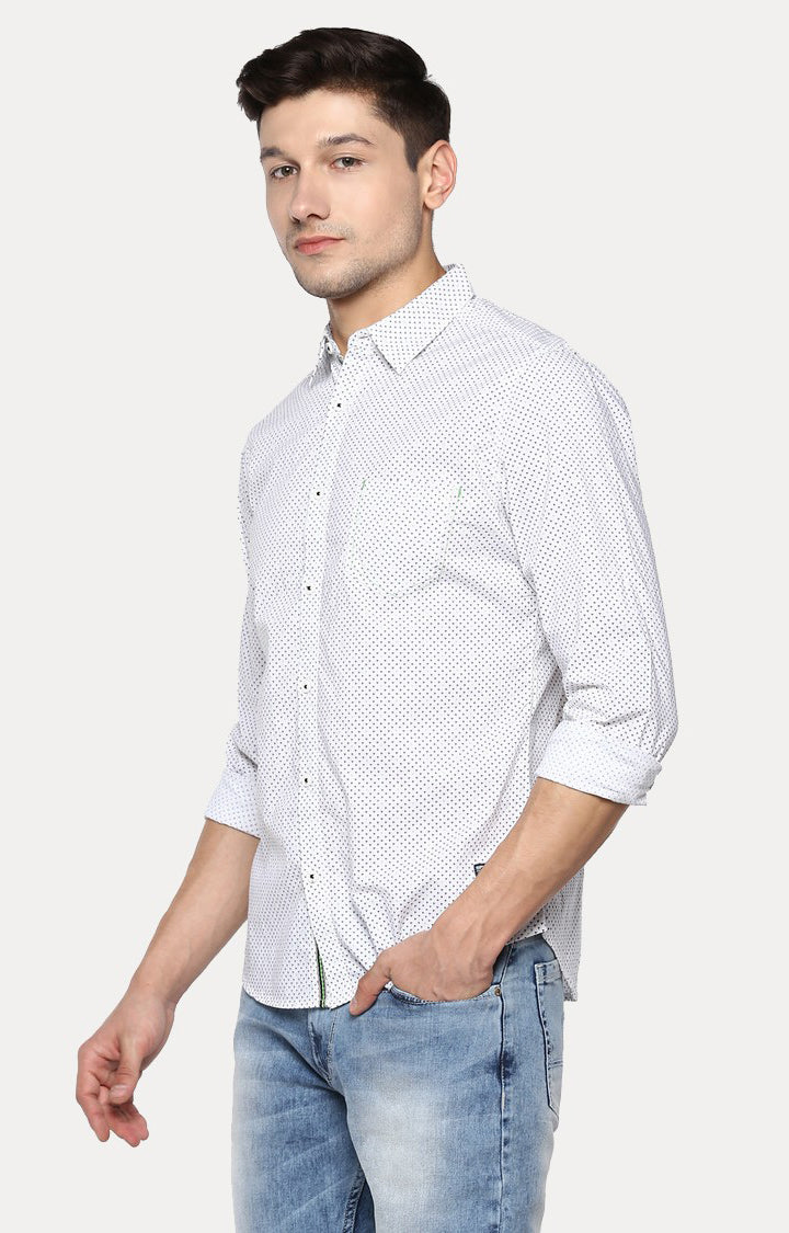 Spykar Men'S White Cotton Printed Casual Shirts