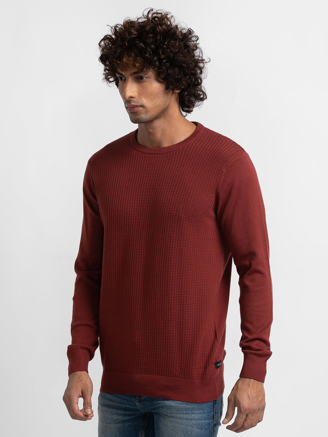 Brick Red Full Sleeve Casual Sweater For -