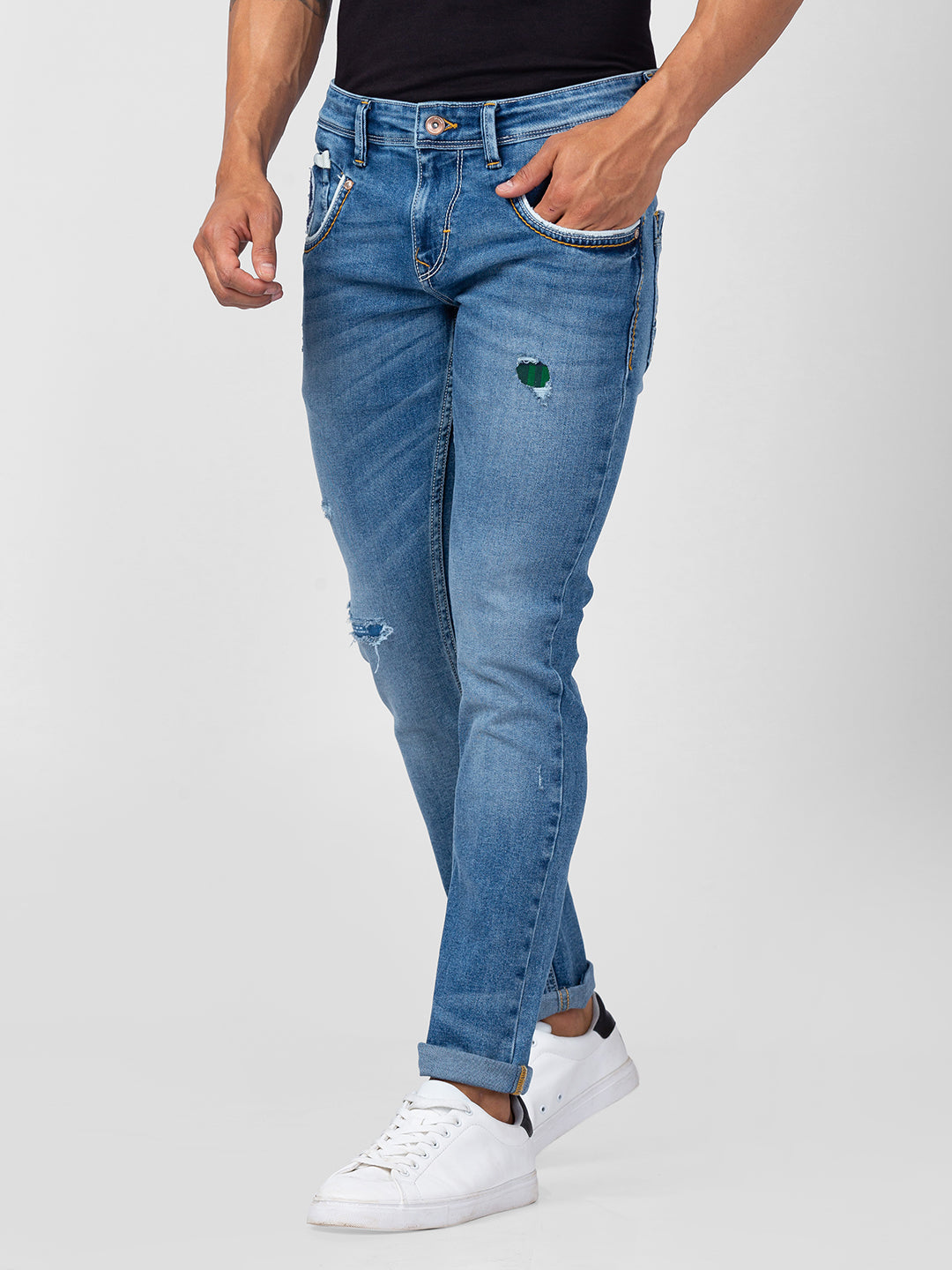 Spykar Men Mid Blue Cotton Slim Fit Narrow Length Jeans (Skinny)