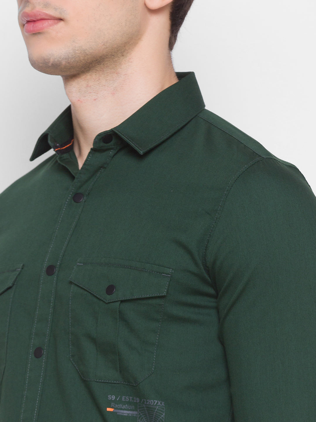 Spykar Slim Fit Green Cotton Men Shirt