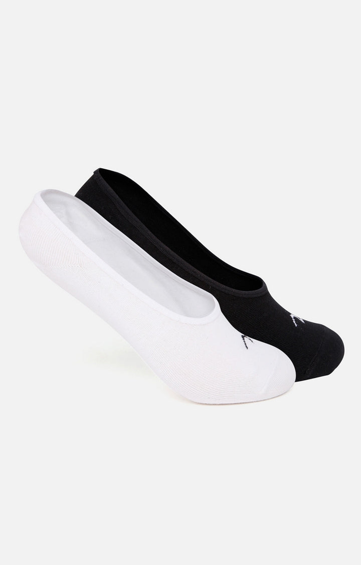 Spykar White & Black Solid Shoe Liners Ped Socks - Pair Of 2