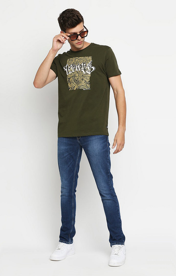 Spykar Men Green Cotton Printed Half Sleeve T-Shirt