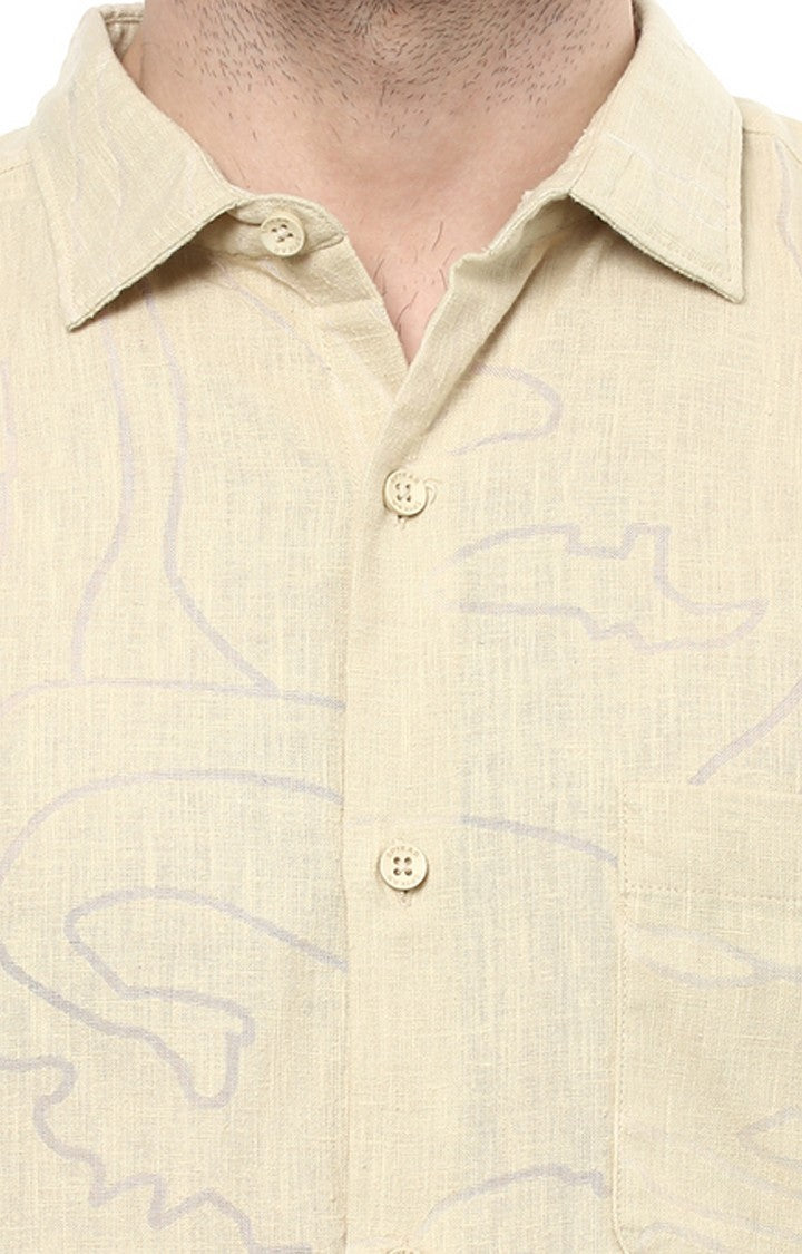 Spykar Men'S Beige Cotton Printed Casual Shirts