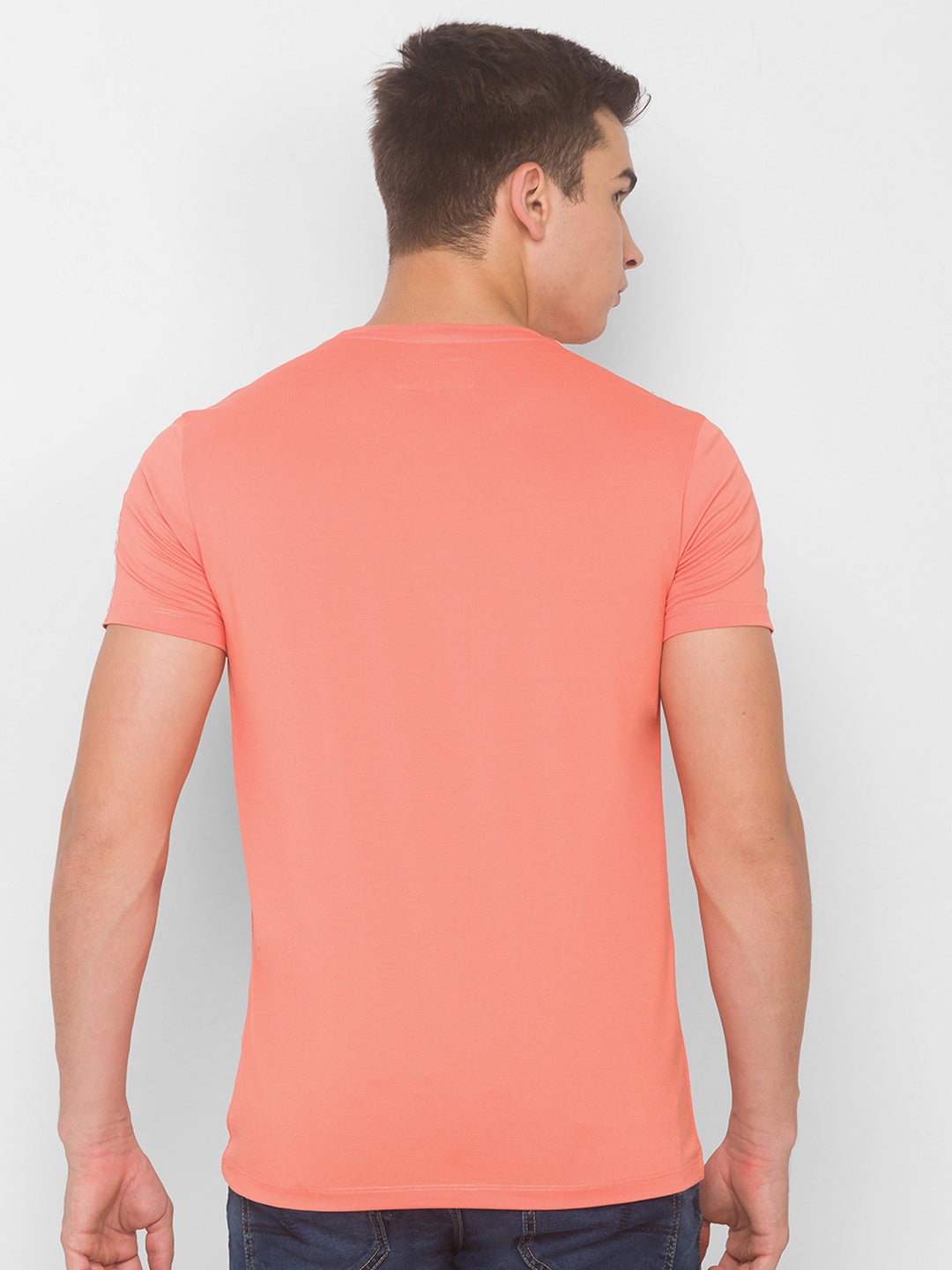 Spykar Men Pink Cotton Blend Slim Fit Round Neck T-Shirt