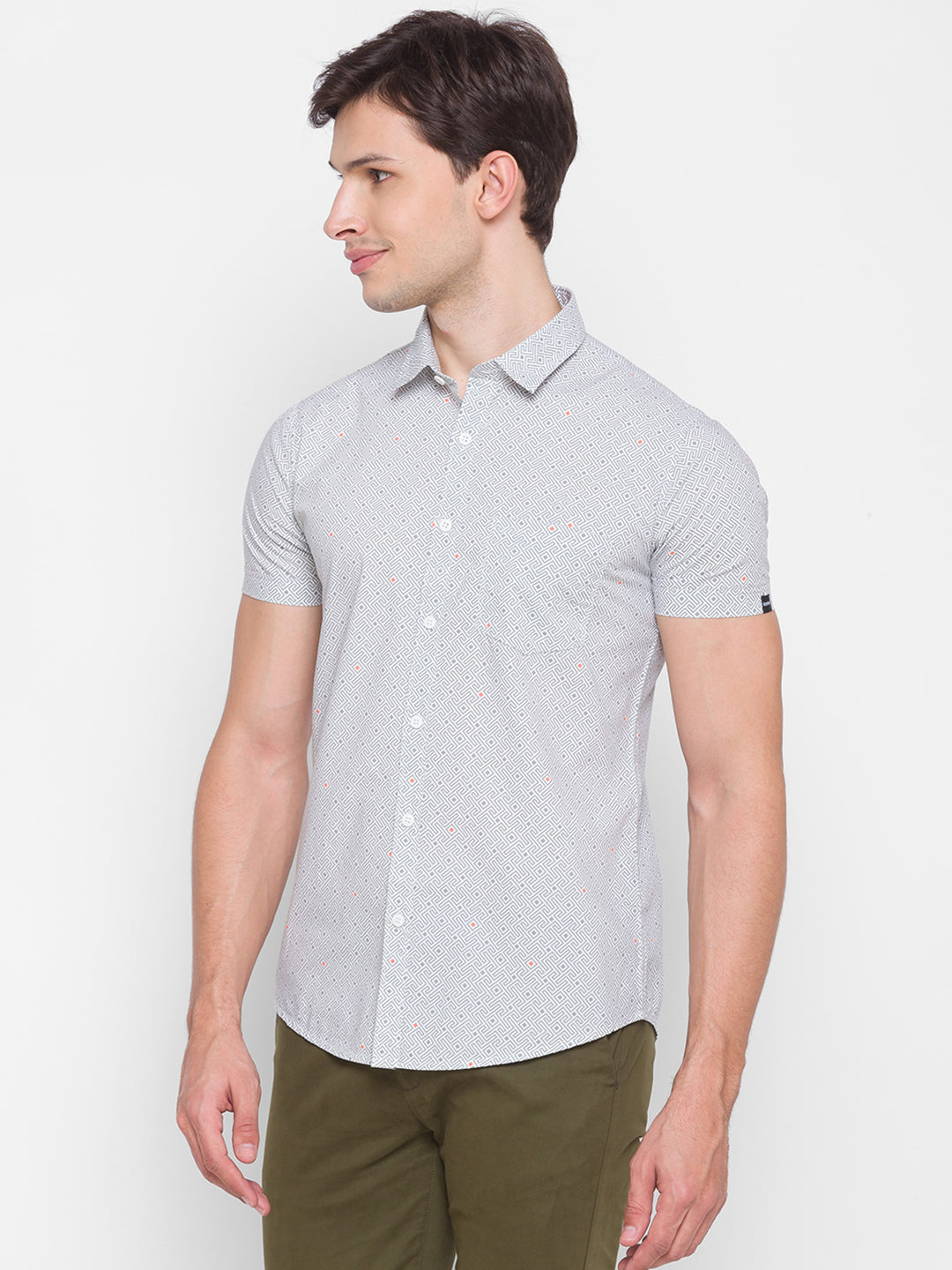 Spykar Slim Fit Grey Cotton Men Shirt