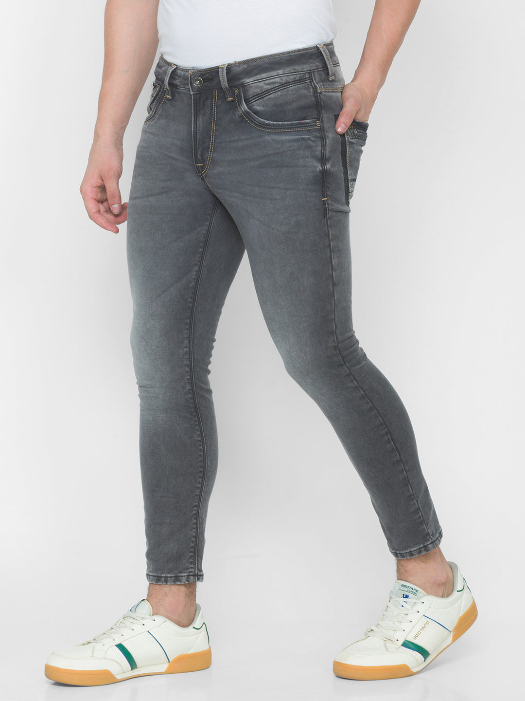 Spykar Men Grey Solid Slim Mid-Rise Jeans (Kano)