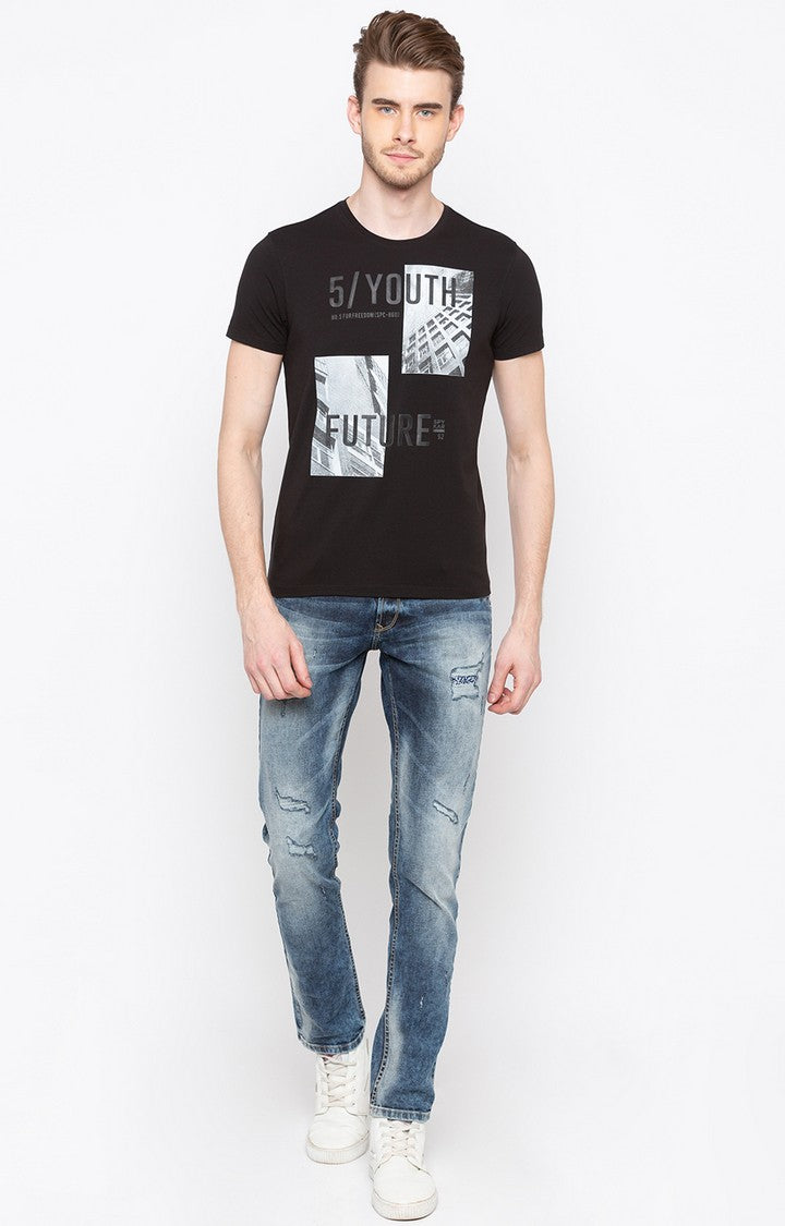 Spykar Brown Printed Slim Fit Men T-Shirts