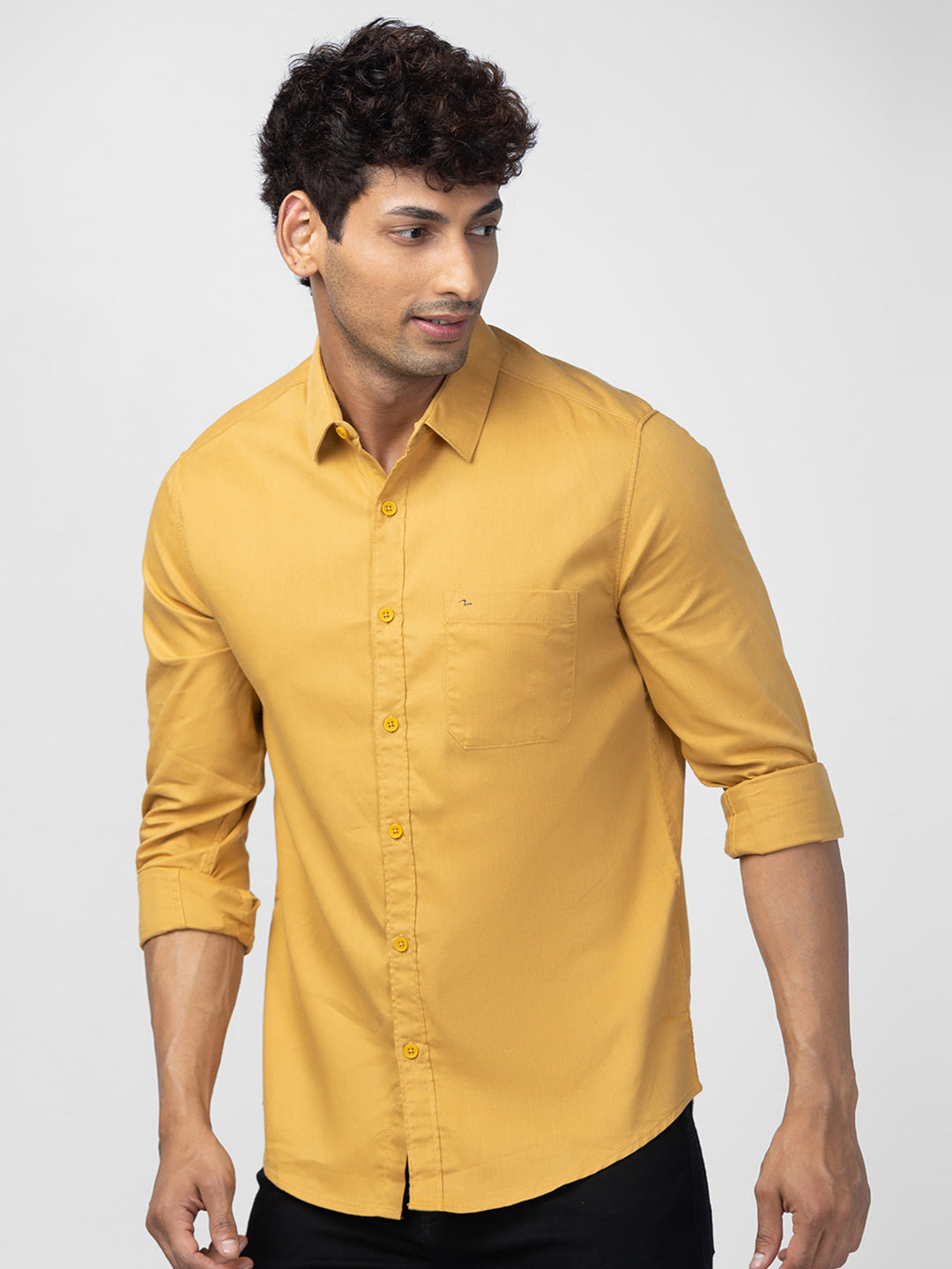 Spykar Men Sulphur Yellow Cotton Slim Fit Plain Shirt