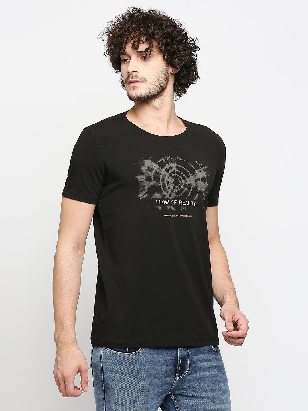 Spykar Men Black Cotton Slim Fit V-Neck T-Shirt