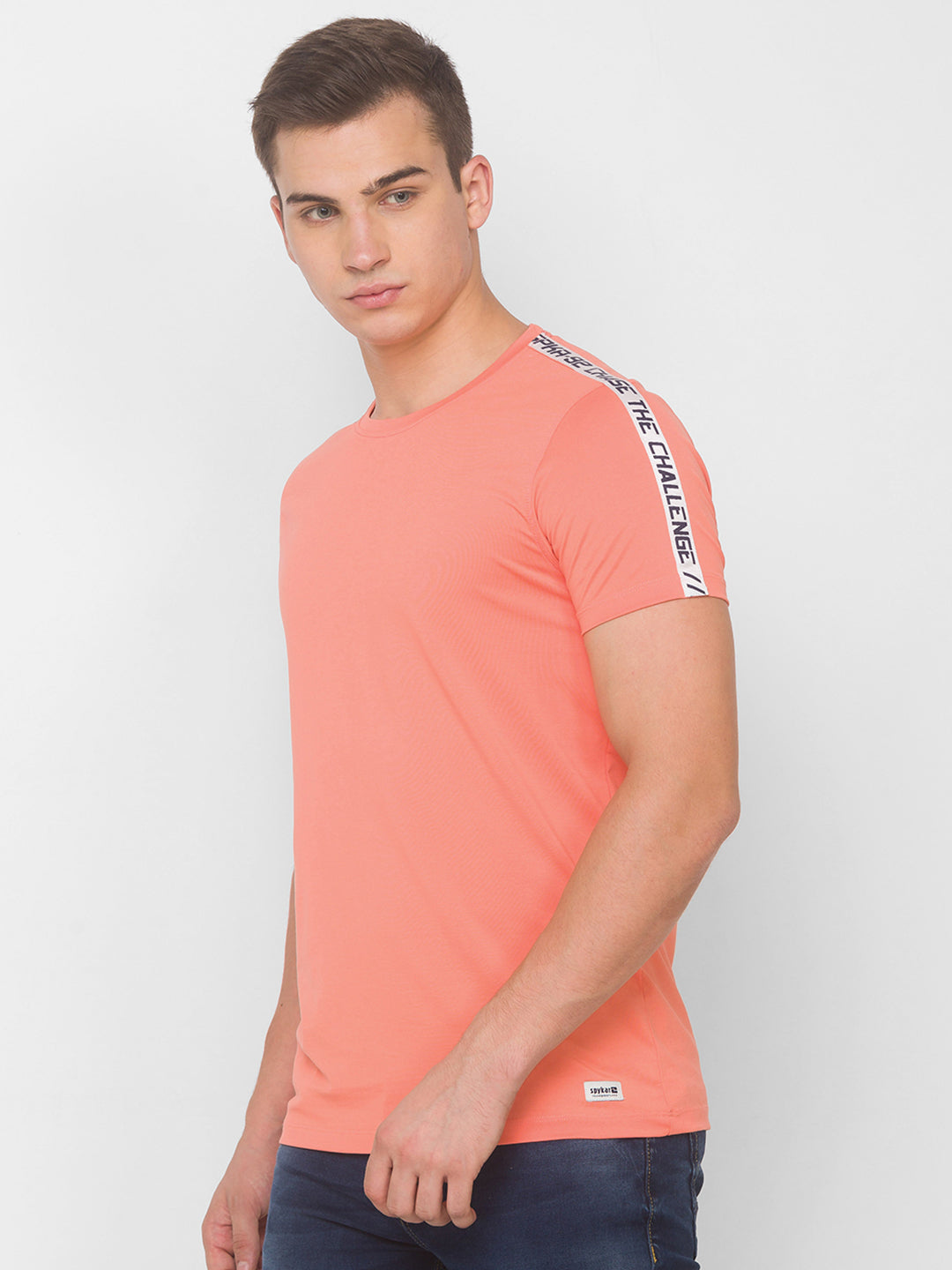 Spykar Men Pink Cotton Blend Slim Fit Round Neck T-Shirt