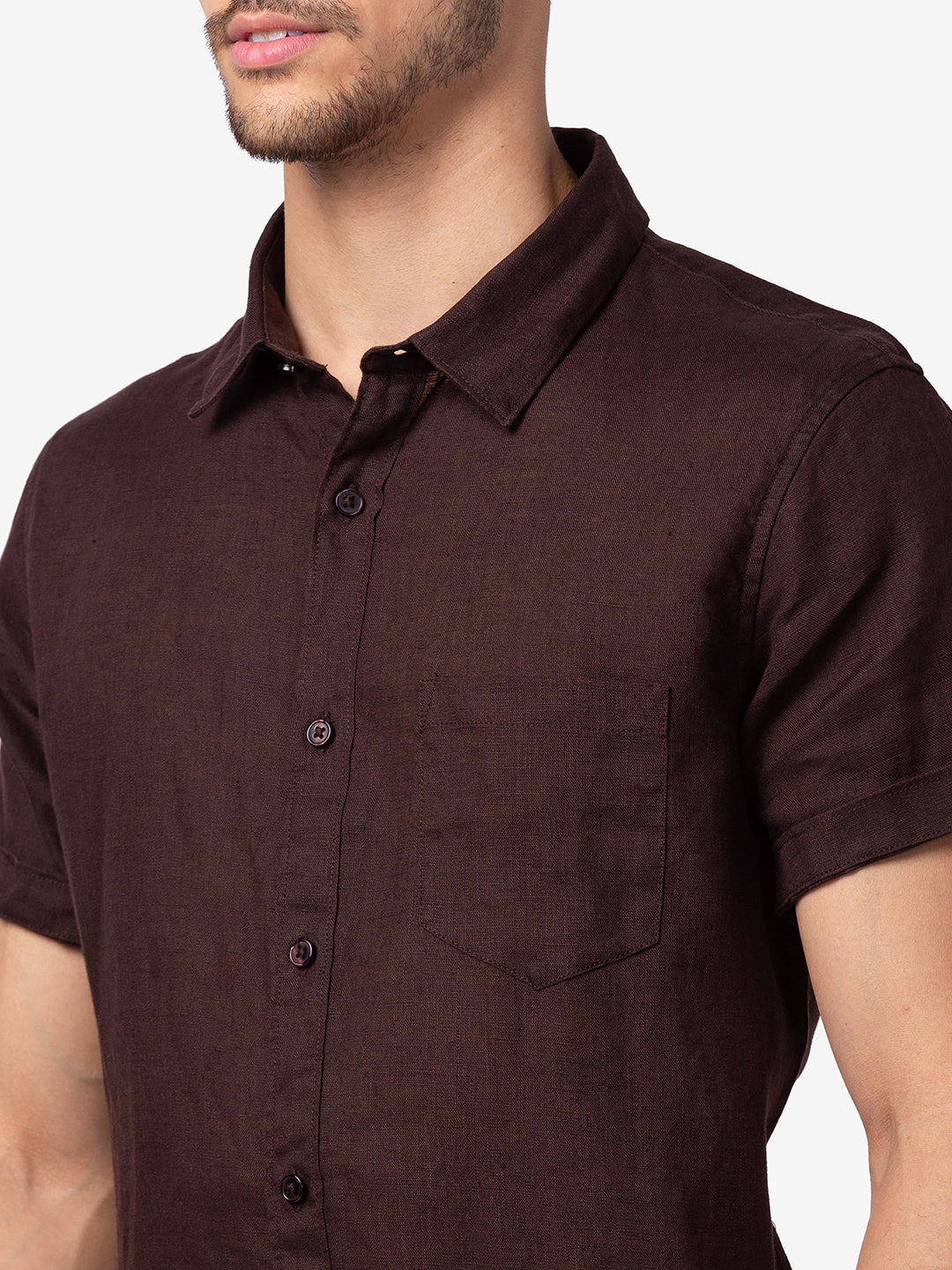 Spykar Men Coffee Brown Cotton Slim Fit Plain Shirt