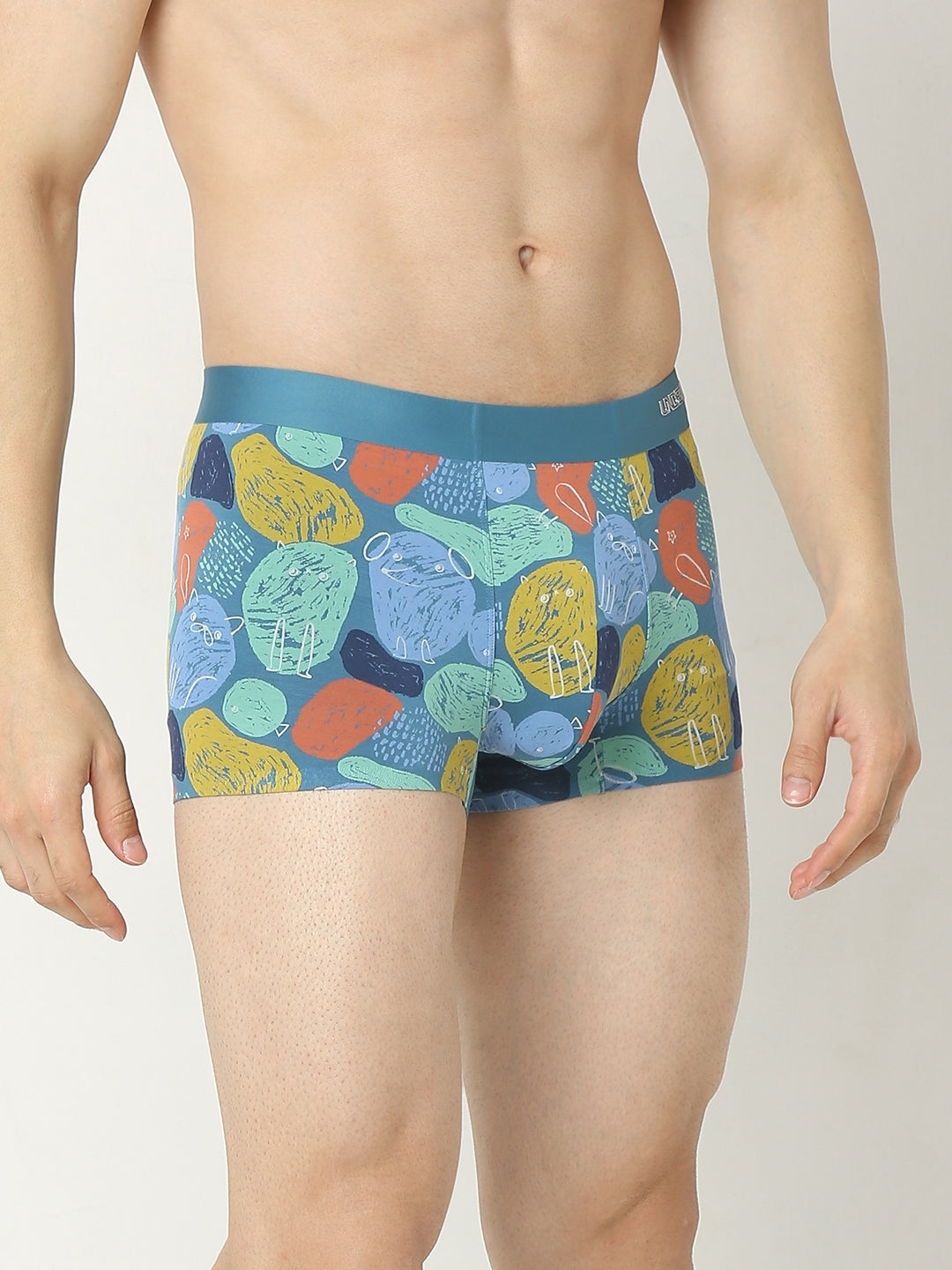 Underjeans By Spykar Men Super Premium Printed Bonded Elastic Blue Trunk