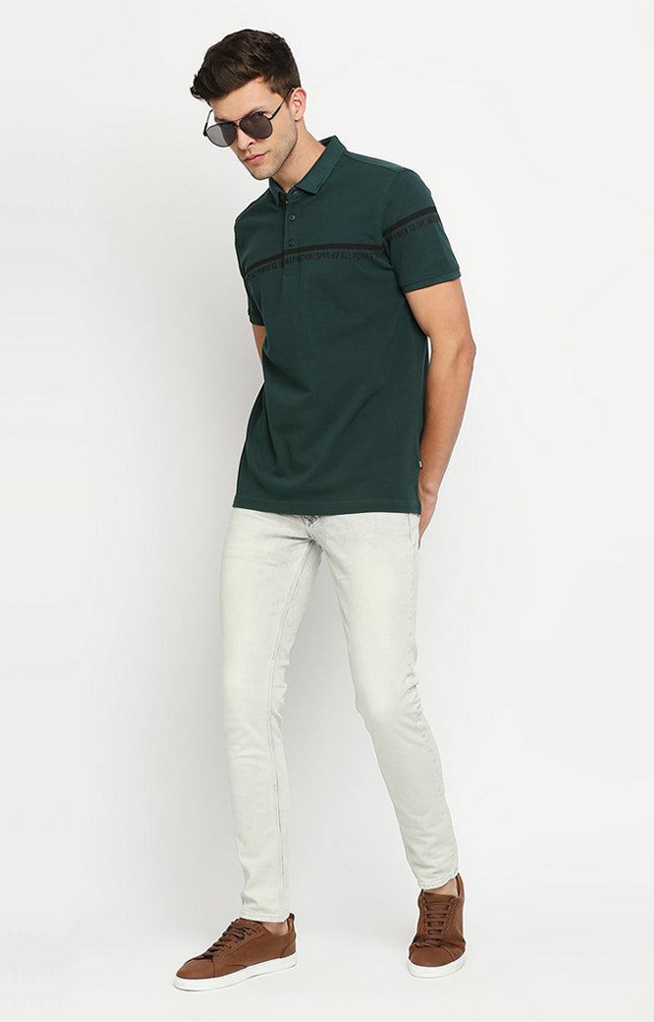 Spykar Men Green Cotton Printed Half Sleeve Polo T-Shirt