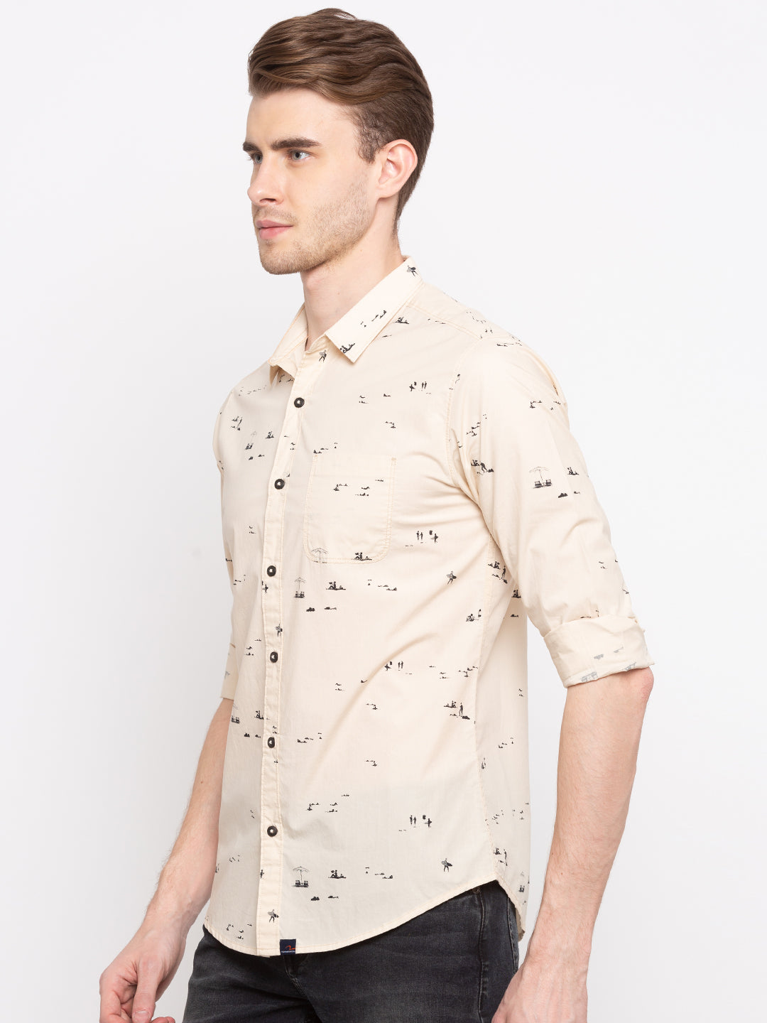 Spykar Men Beige Printed Slim Fit Casual Shirt