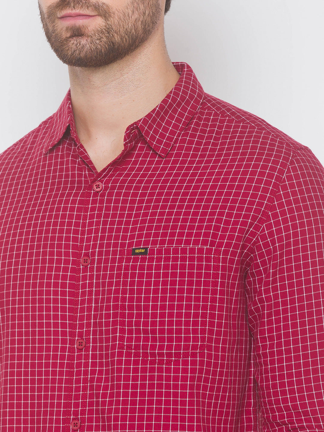 Spykar Men Deep Red Cotton Slim Fit Shirt